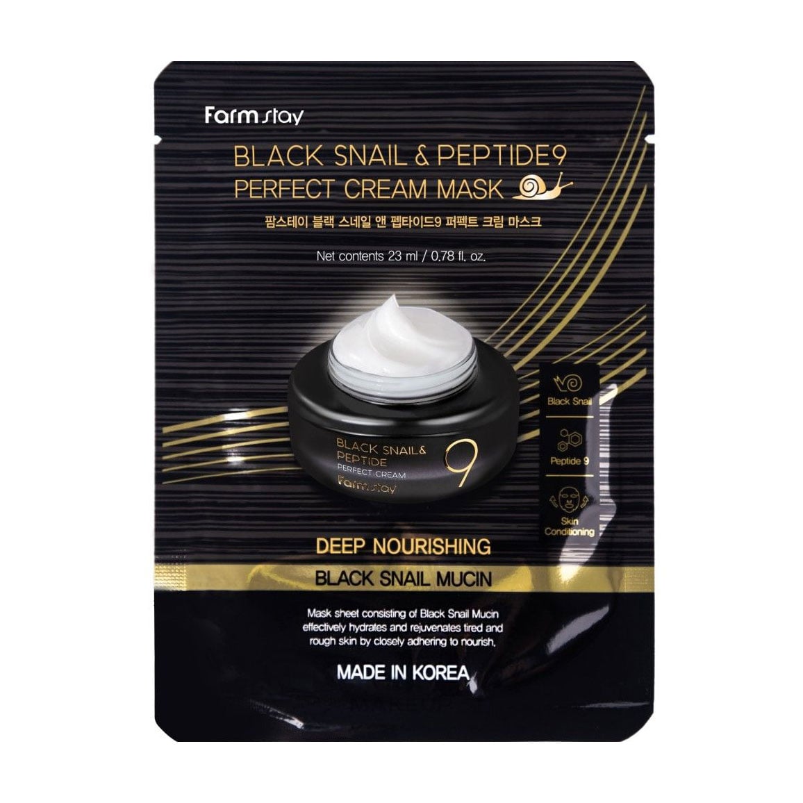 Кремова маска для обличчя FarmStay Black Snail &amp; Peptides 9 Prefect Cream Mask з екстрактом муцина чорного равлика та пептидом, 23 мл